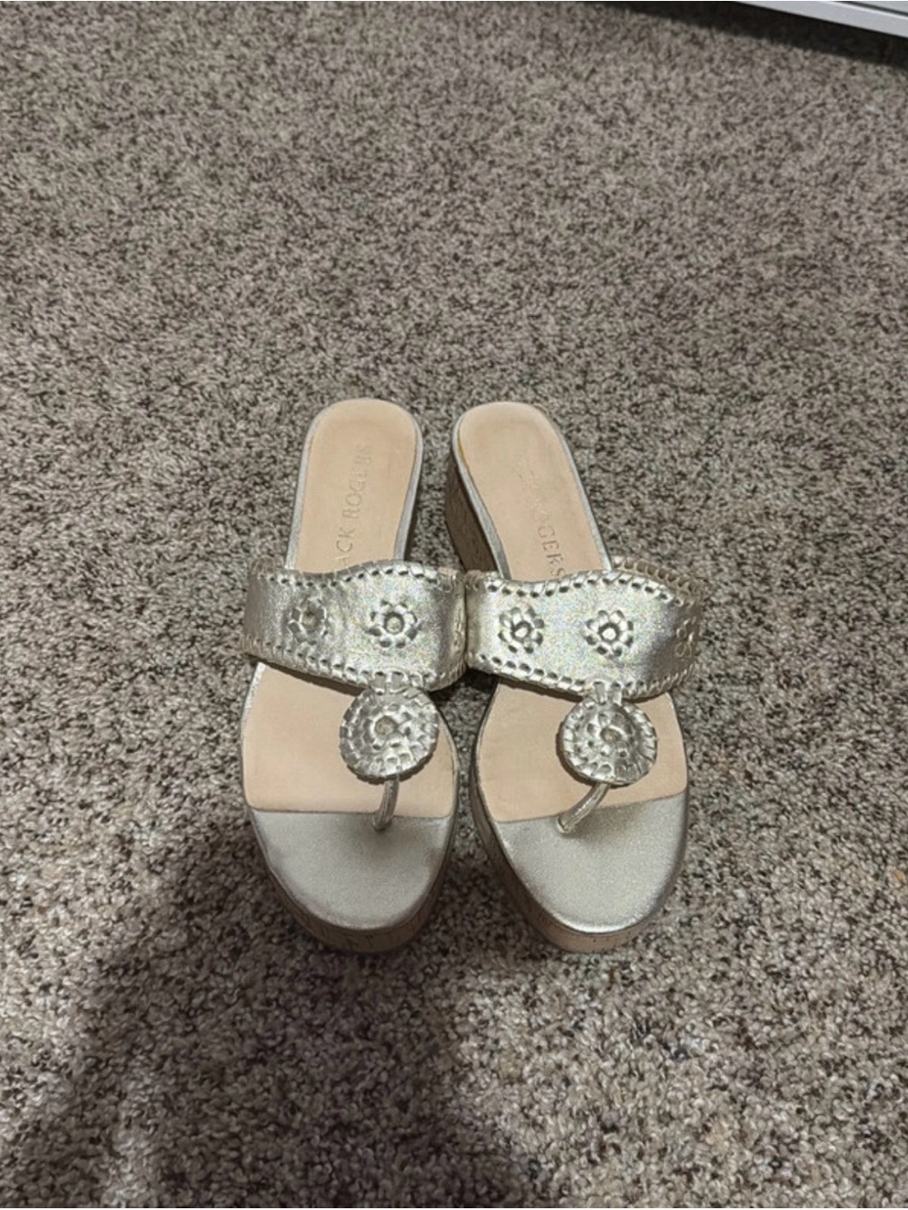 Jack Rogers Metallic Gold Wedge Thong Sandals